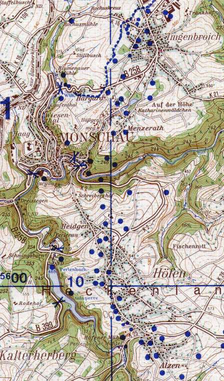 MAP SHOWING PILLBOX LOCATIONS VIC. MONSCHAU