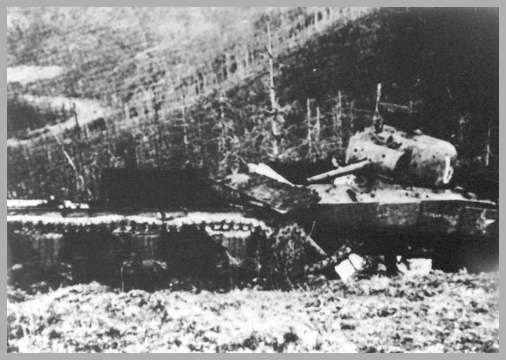 DISABLED SHERMAN CO. A, 707th Tank Bn., Kall Trail 1947