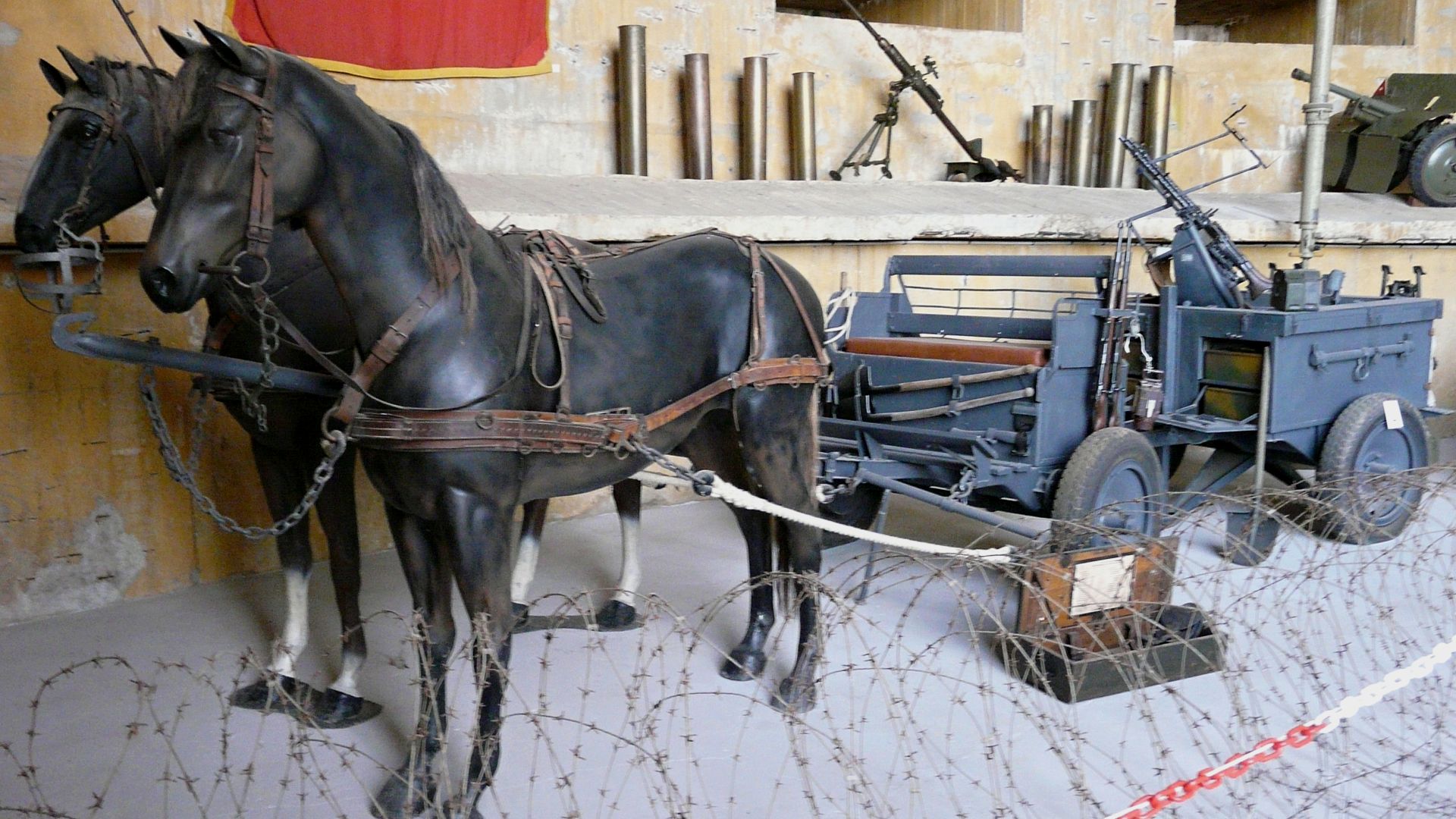 German World War II horse drawn armoured wagon displayed at the Atlantic Wall Museum - Battery Todt.